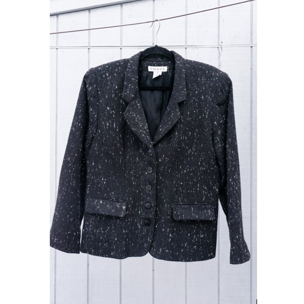 Chaus Black Tweed Blazer 14 Wool